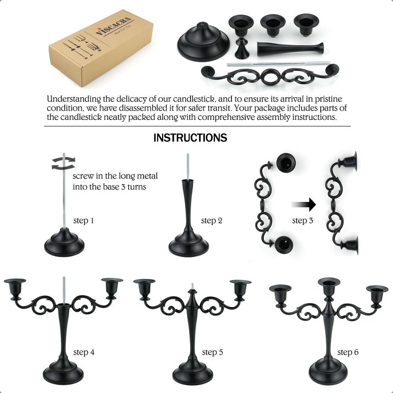 Viscacha 3 Candle Metal Candelabra â€“ Candlesticks Holder for Formal Events, Wedding, Church, Holiday DÃ©cor, Halloween â€“ Taper Candle Holder Stand Centerpiece Elegant Decoration Piece for Table,Bronze - Image 5